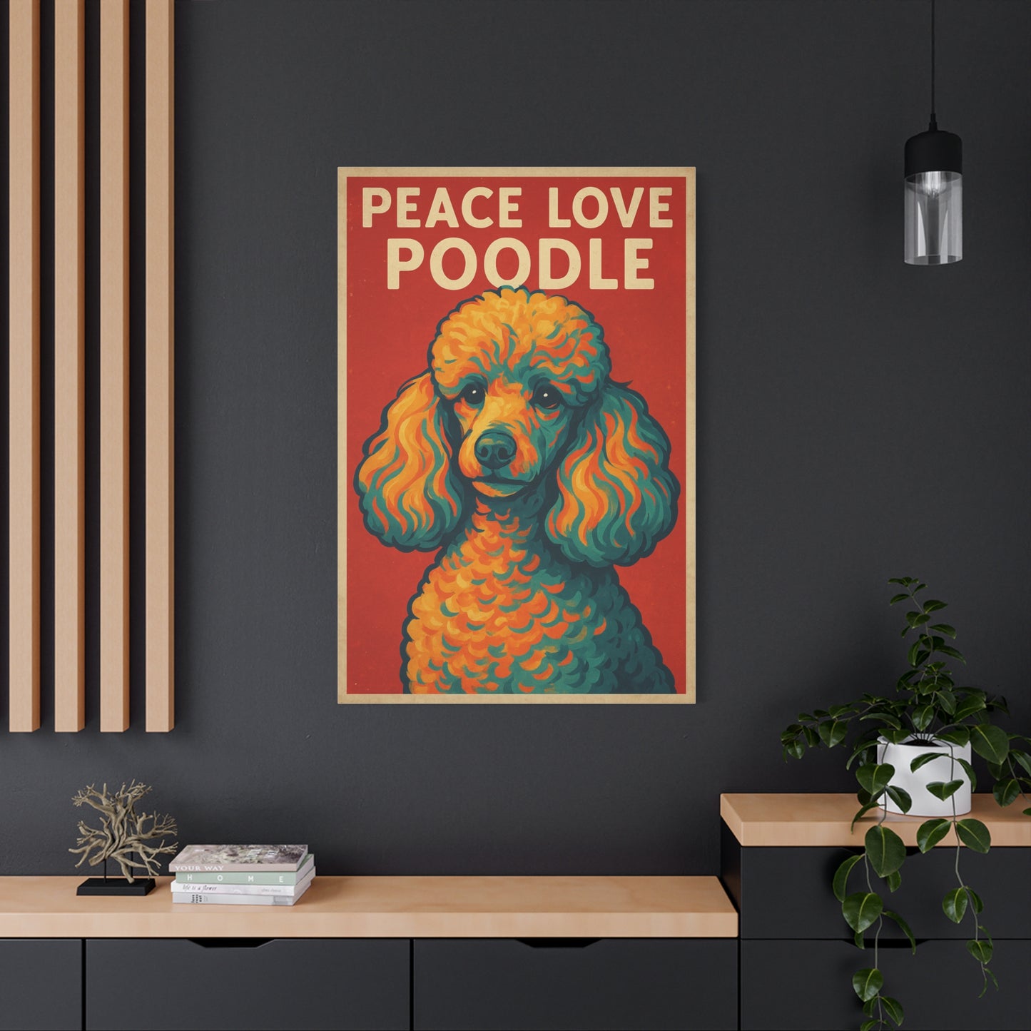 Peace Love Poodle Retro Wall Art – Vibrant Dog Lover Canvas Print