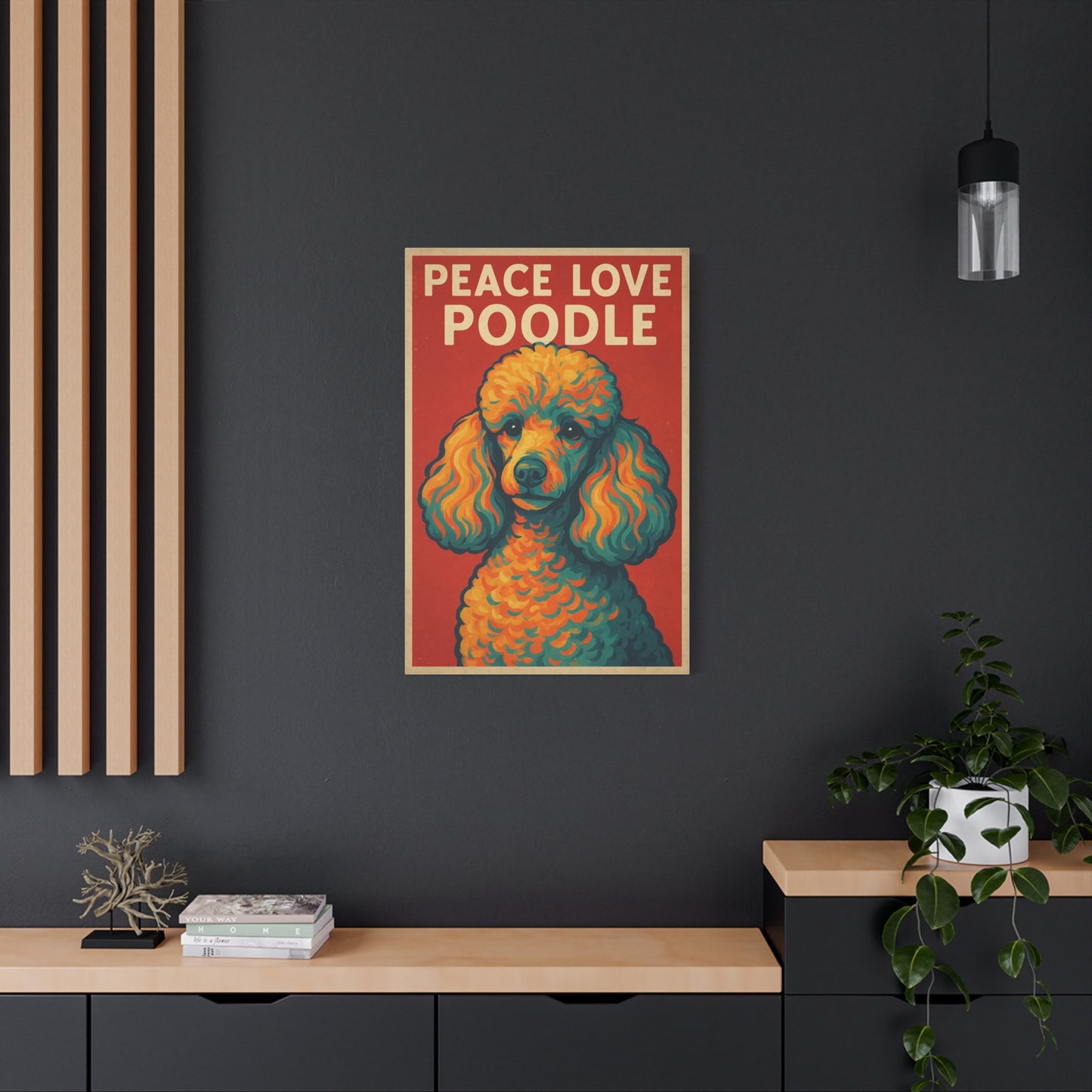 Peace Love Poodle Retro Wall Art – Vibrant Dog Lover Canvas Print