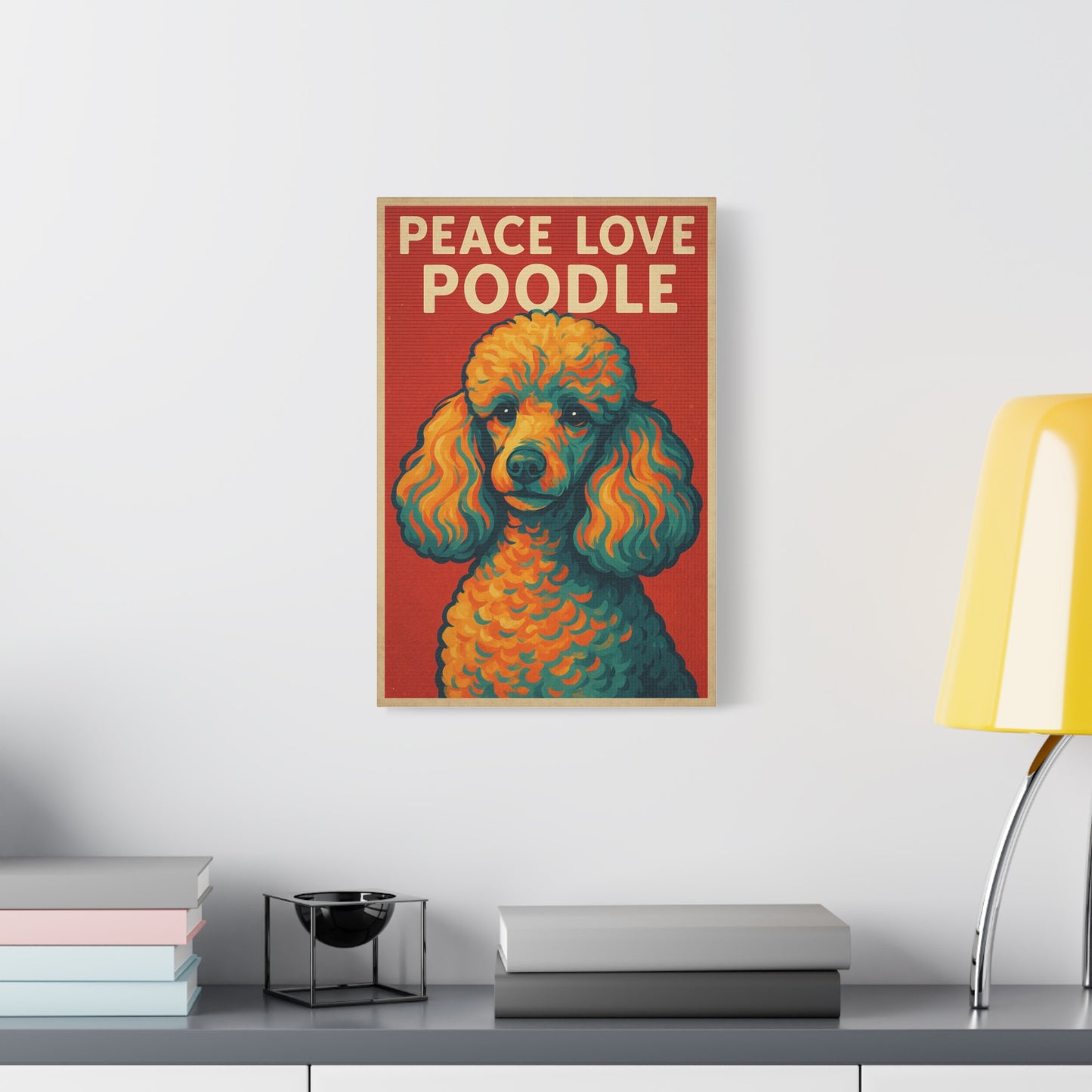 Peace Love Poodle Retro Wall Art – Vibrant Dog Lover Canvas Print