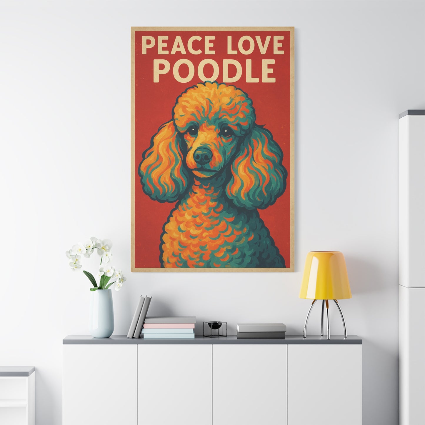 Peace Love Poodle Retro Wall Art – Vibrant Dog Lover Canvas Print