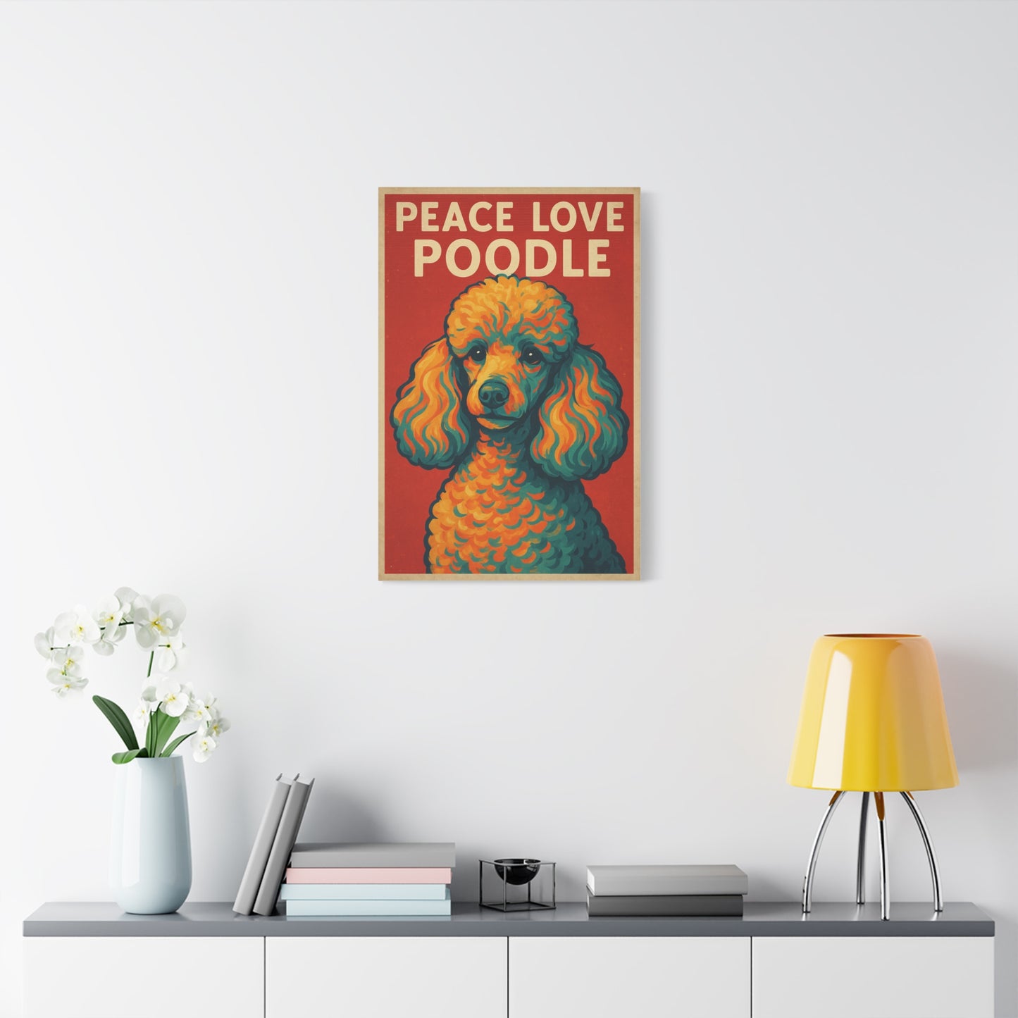 Peace Love Poodle Retro Wall Art – Vibrant Dog Lover Canvas Print