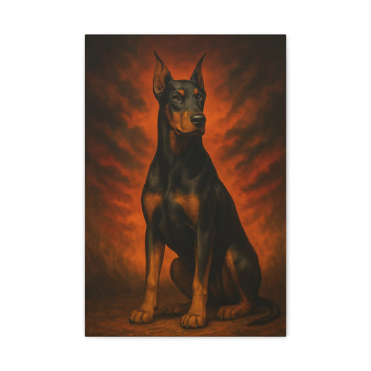 Inferno Doberman Canvas Wall Art – Bold Guard Dog Portrait