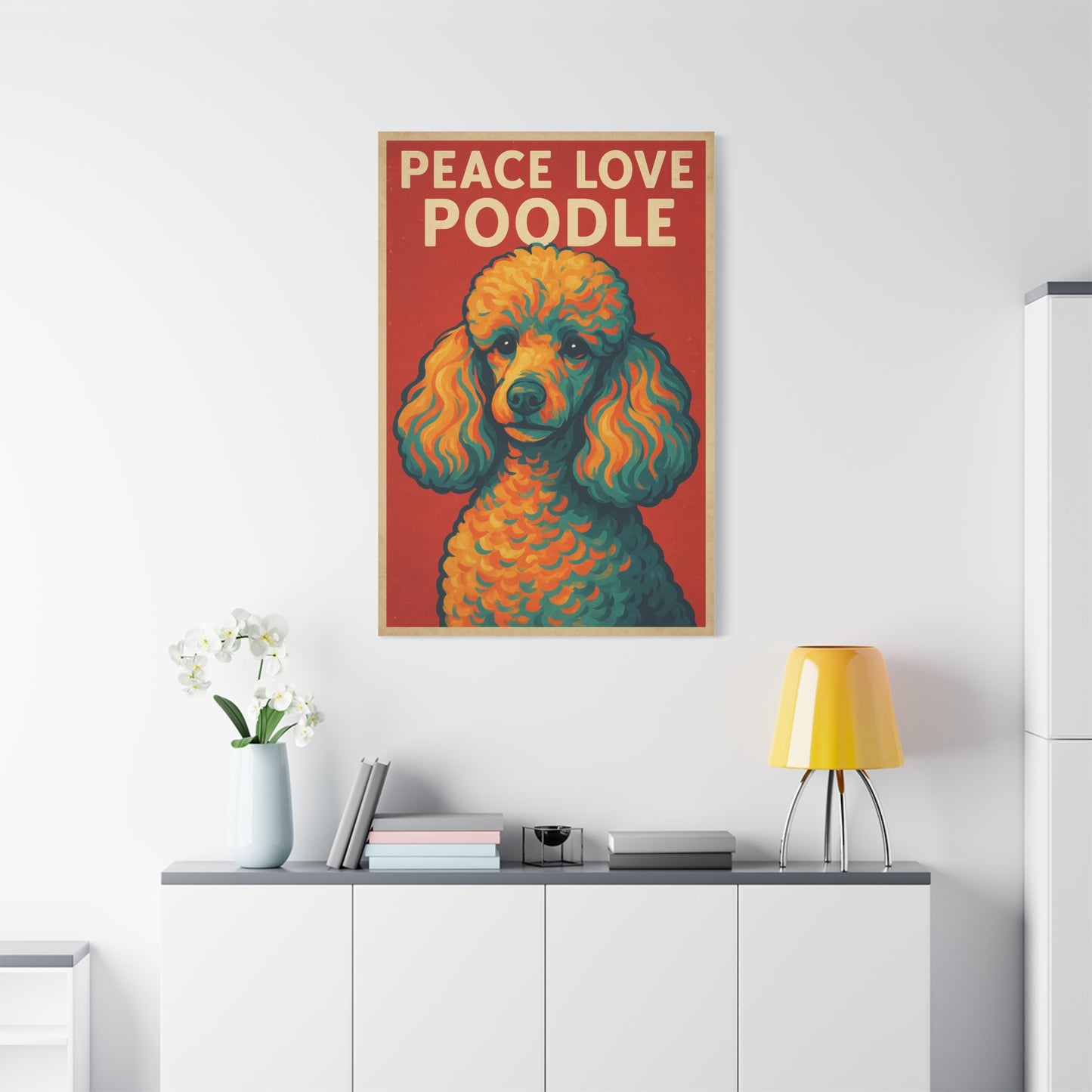 Peace Love Poodle Retro Wall Art – Vibrant Dog Lover Canvas Print