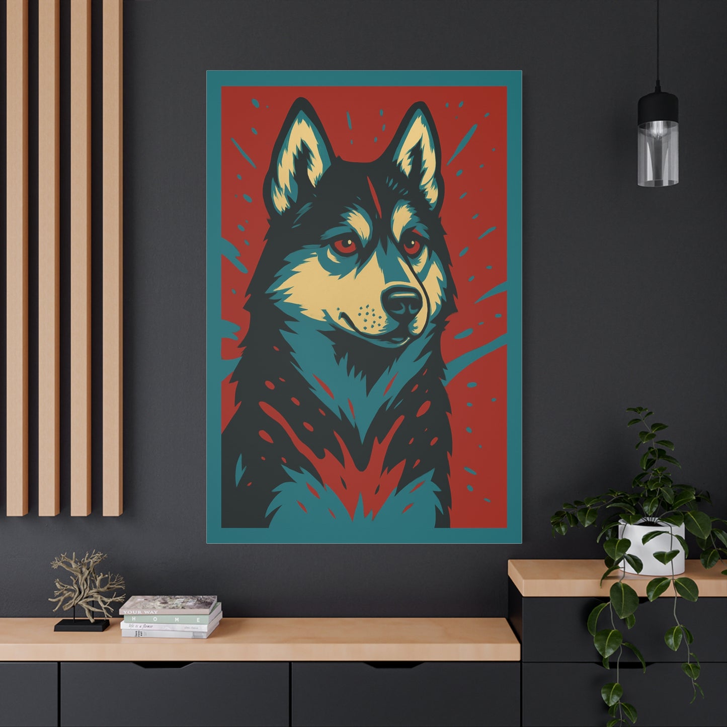 Siberian Husky Canvas Wall Art – Modern Red Accent Background