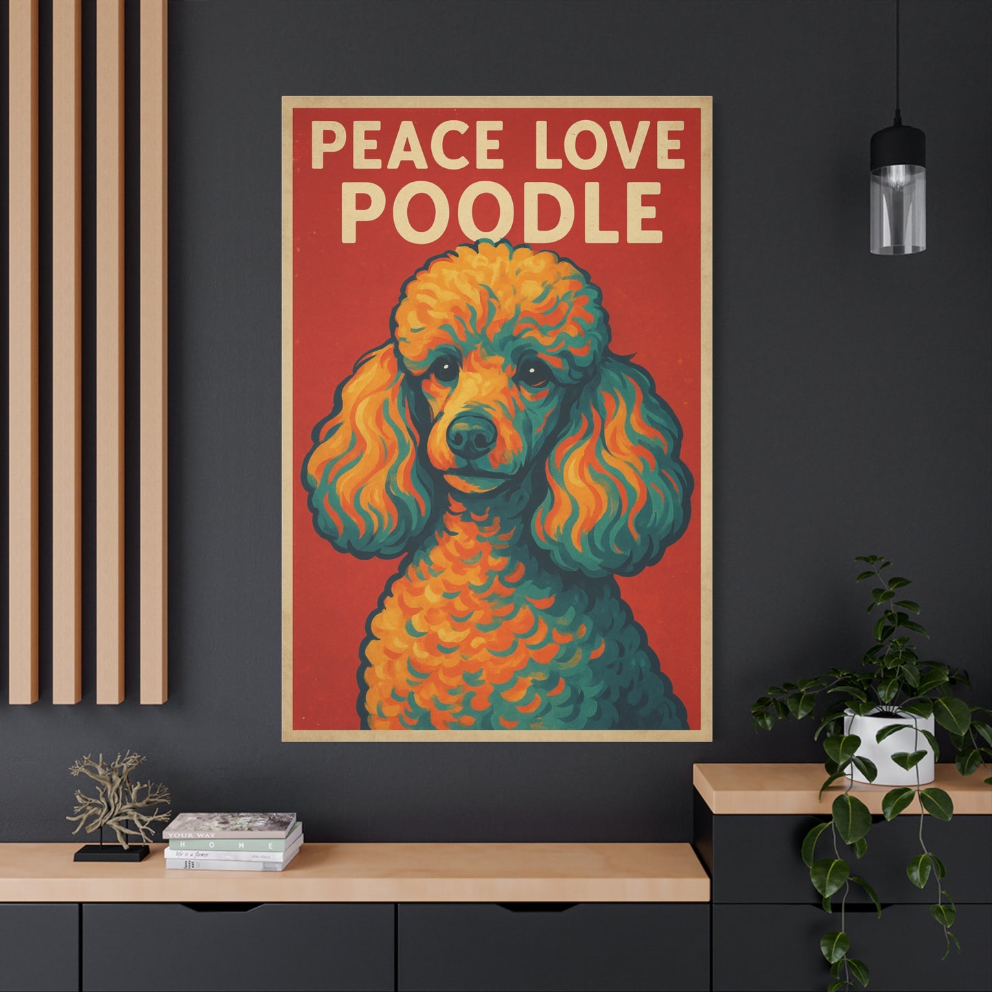 Peace Love Poodle Retro Wall Art – Vibrant Dog Lover Canvas Print
