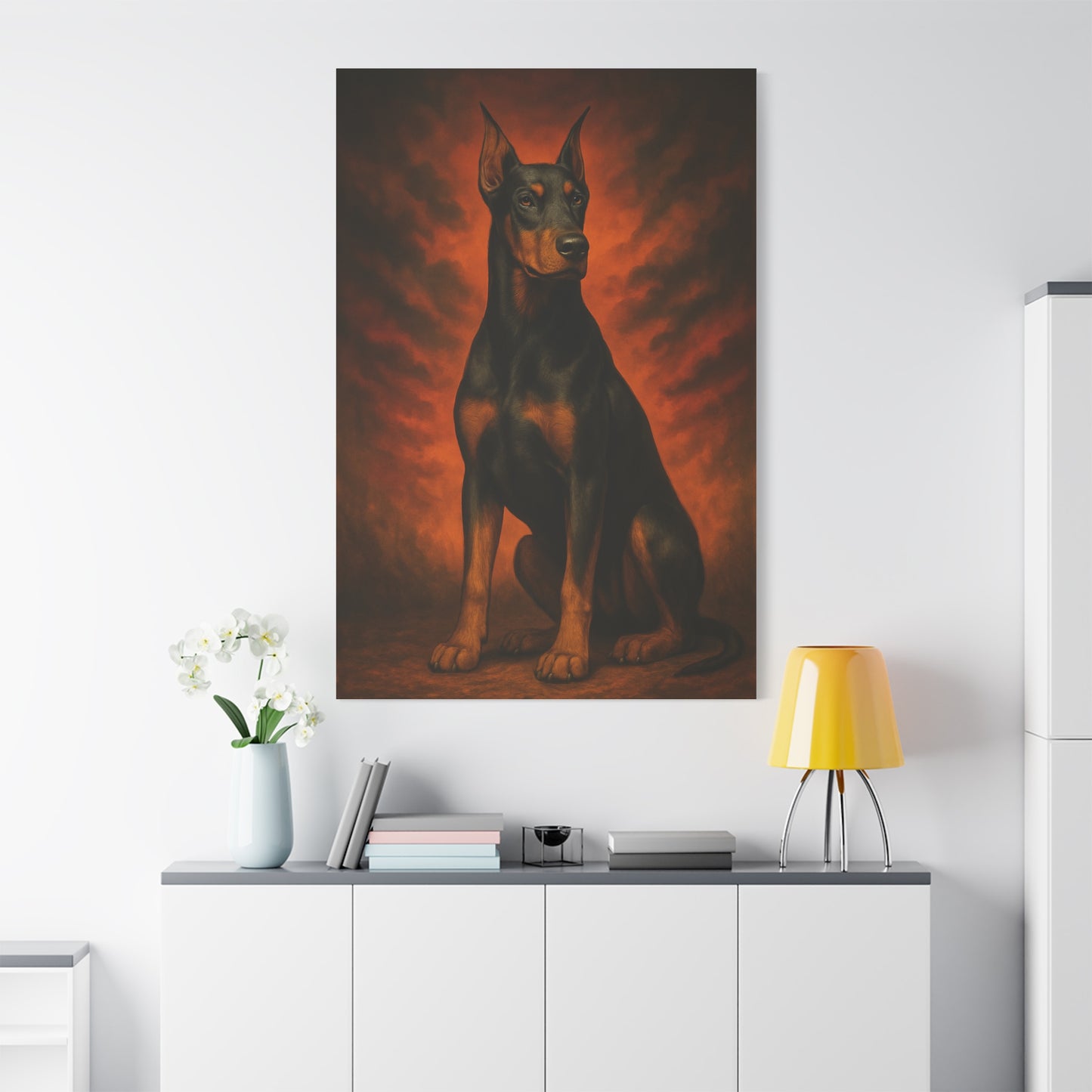 Inferno Doberman Canvas Wall Art – Bold Guard Dog Portrait
