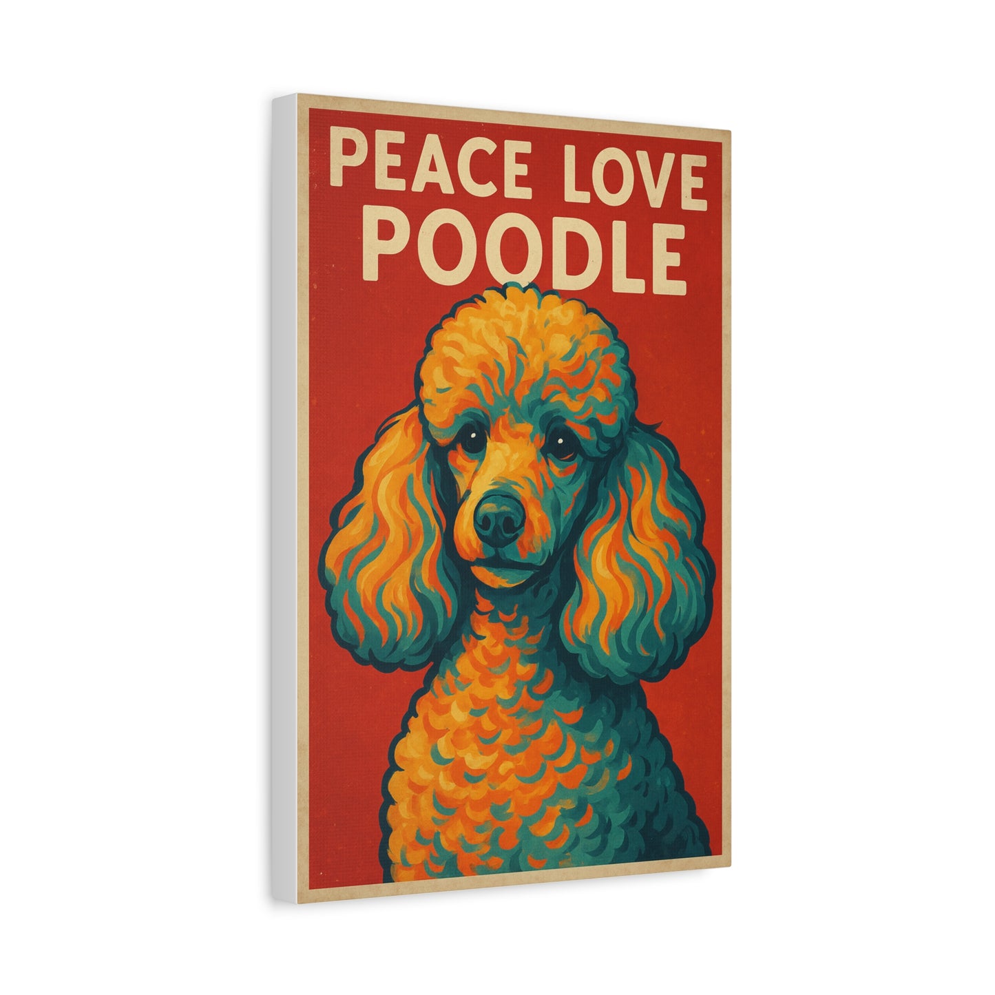 Peace Love Poodle Retro Wall Art – Vibrant Dog Lover Canvas Print