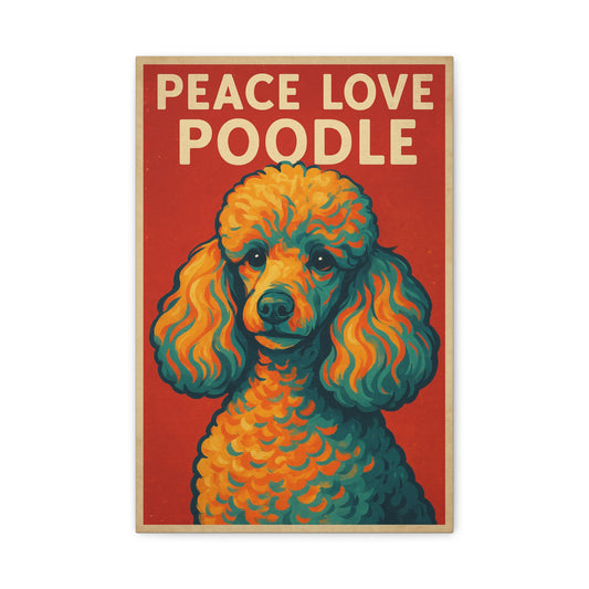 Peace Love Poodle Retro Wall Art – Vibrant Dog Lover Canvas Print