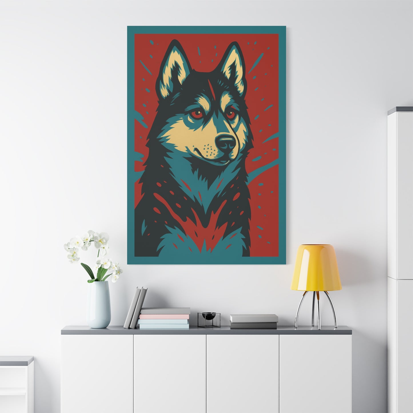 Siberian Husky Canvas Wall Art – Modern Red Accent Background