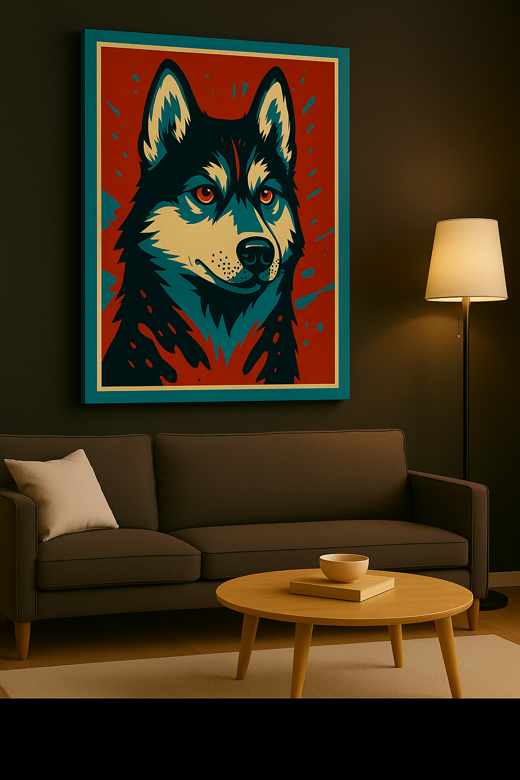 Siberian Husky Canvas Wall Art – Modern Red Accent Background