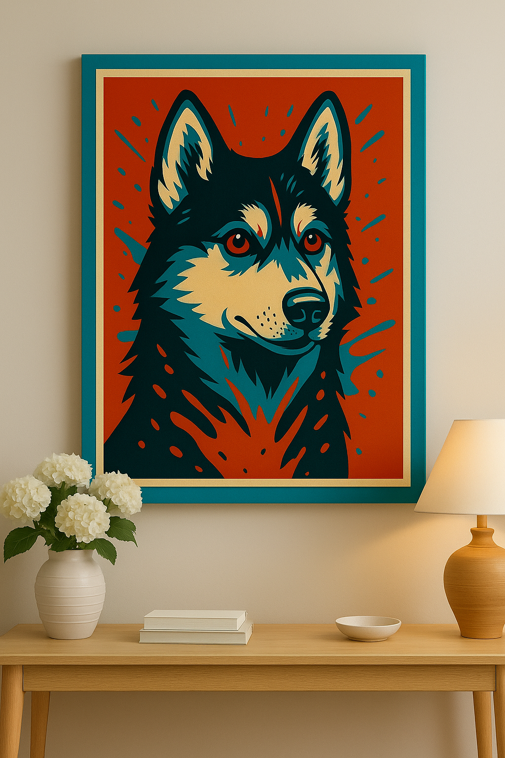 Siberian Husky Canvas Wall Art – Modern Red Accent Background