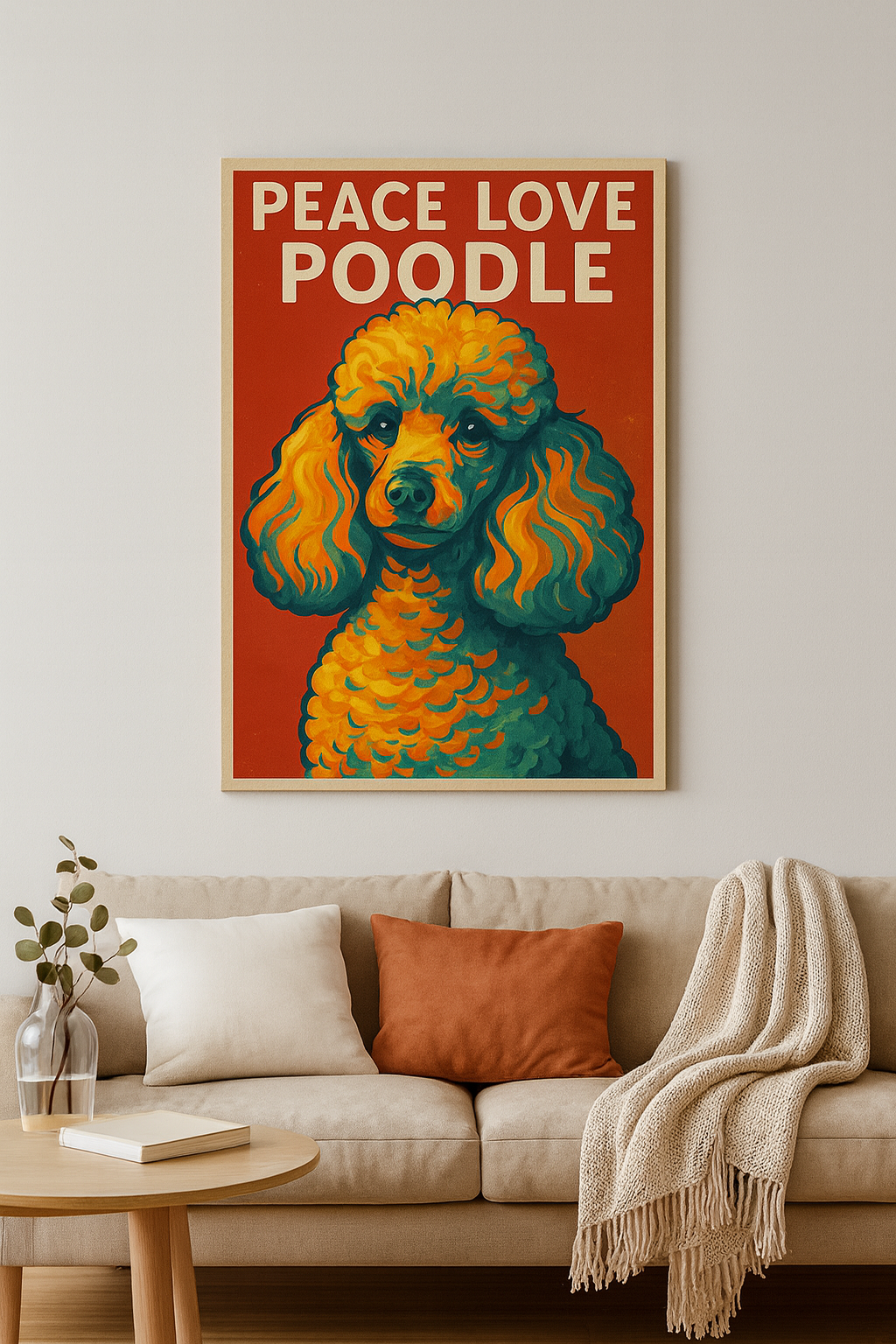 Peace Love Poodle Retro Wall Art – Vibrant Dog Lover Canvas Print