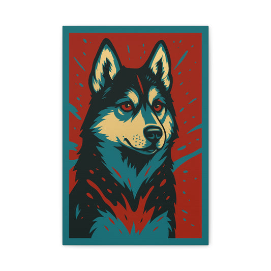 Siberian Husky Canvas Wall Art – Modern Red Accent Background