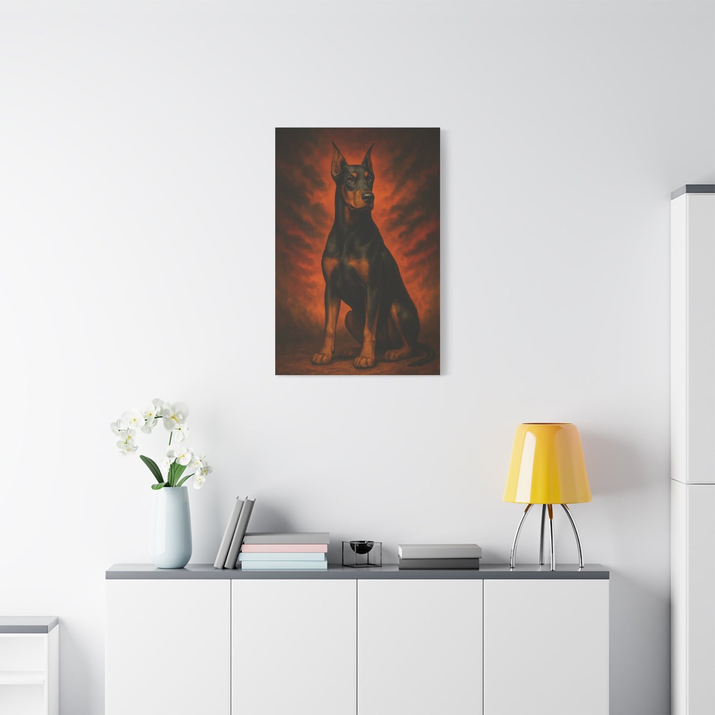 Inferno Doberman Canvas Wall Art – Bold Guard Dog Portrait
