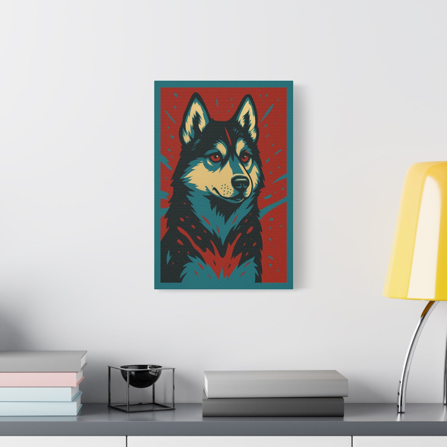 Siberian Husky Canvas Wall Art – Modern Red Accent Background