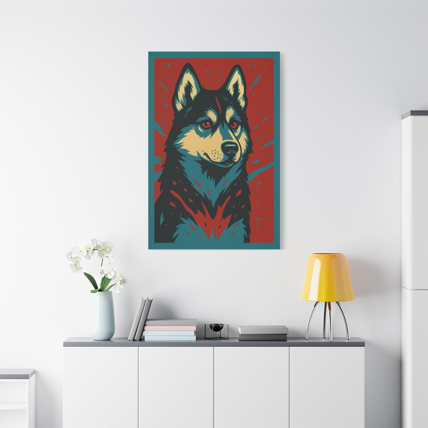 Siberian Husky Canvas Wall Art – Modern Red Accent Background