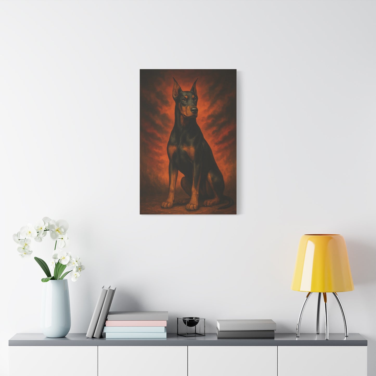 Inferno Doberman Canvas Wall Art – Bold Guard Dog Portrait