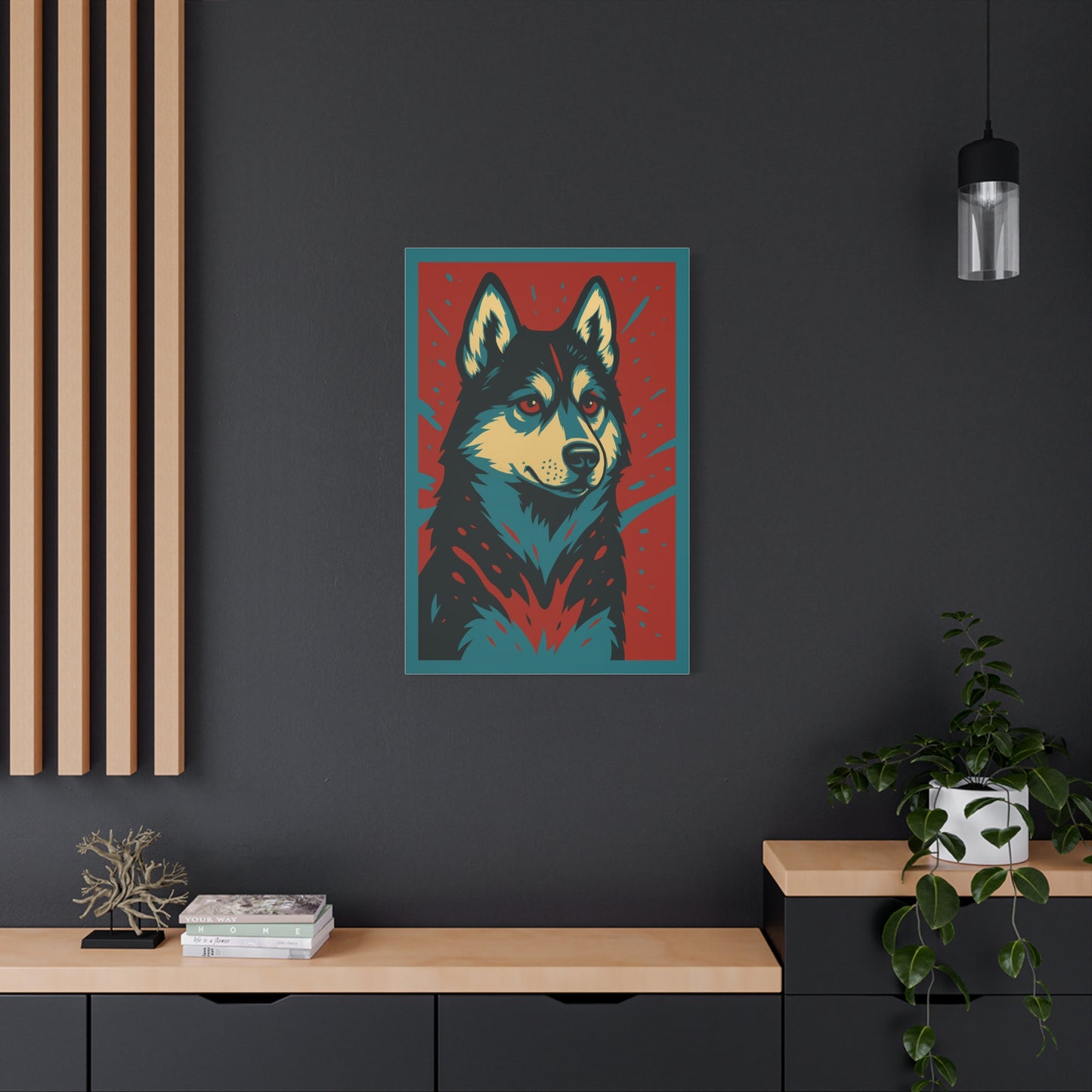 Siberian Husky Canvas Wall Art – Modern Red Accent Background