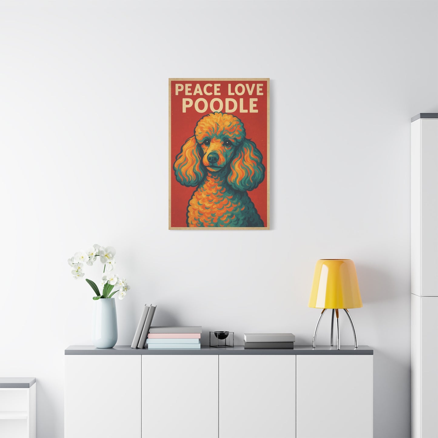 Peace Love Poodle Retro Wall Art – Vibrant Dog Lover Canvas Print