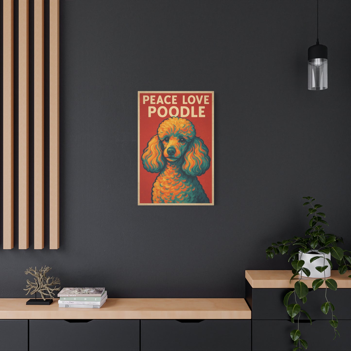 Peace Love Poodle Retro Wall Art – Vibrant Dog Lover Canvas Print