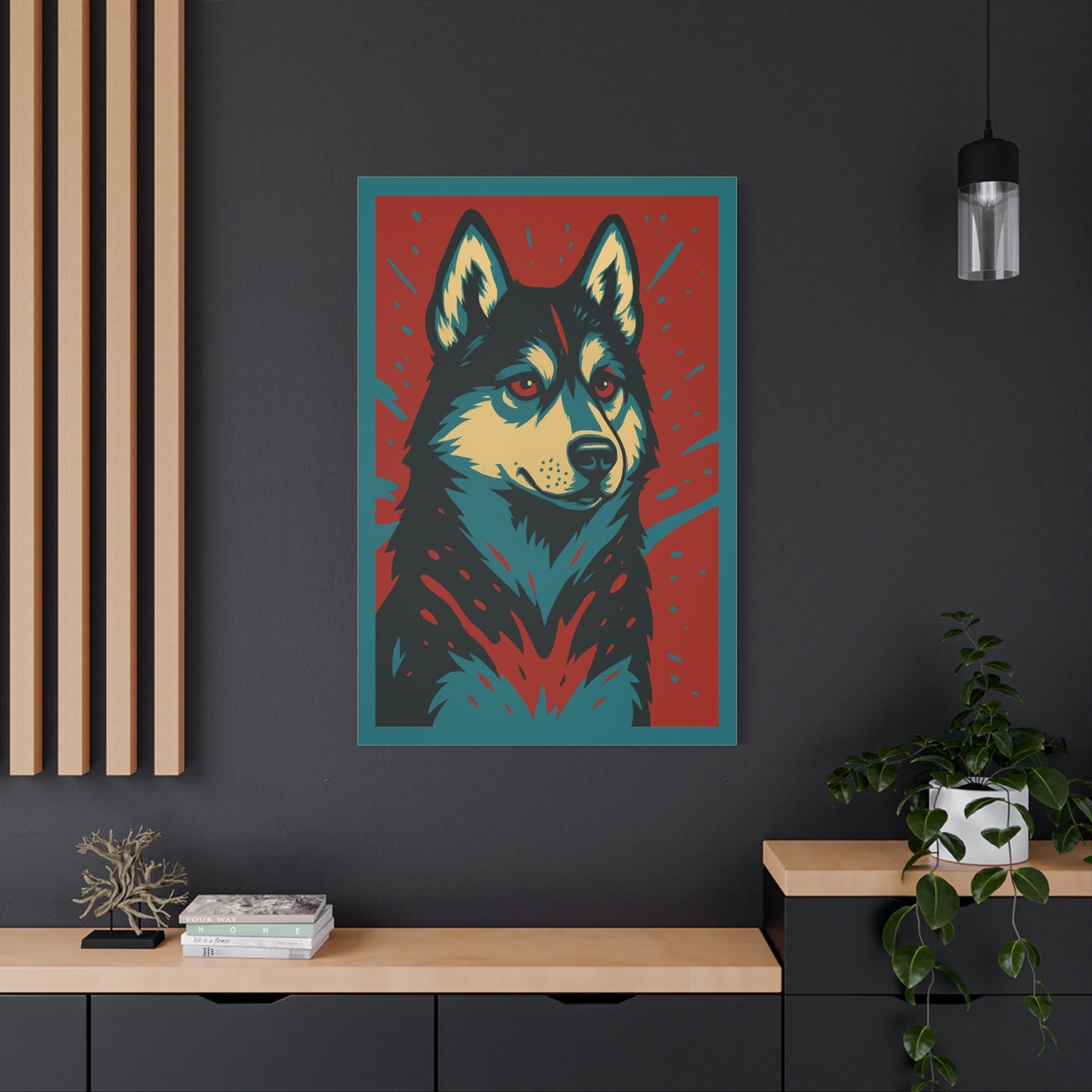 Siberian Husky Canvas Wall Art – Modern Red Accent Background